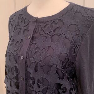 LOFT Petites Navy Embroidered Cardigan